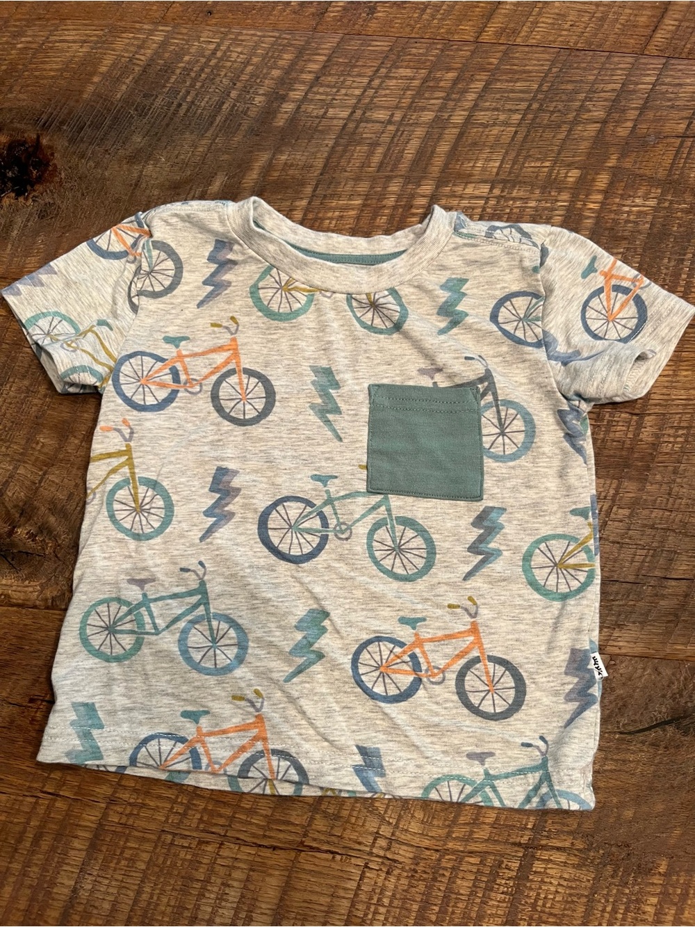 Little Sleepies Kids Grey Bicycle Print Pocket Tee - Blue/Teal/Orange